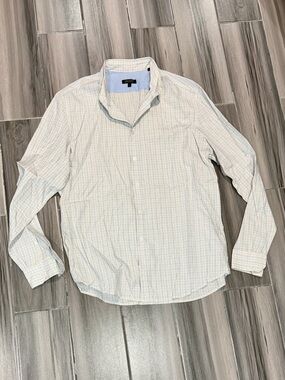 DKNY Y2K Men's White and Light Blue Plaid Dress Shirt